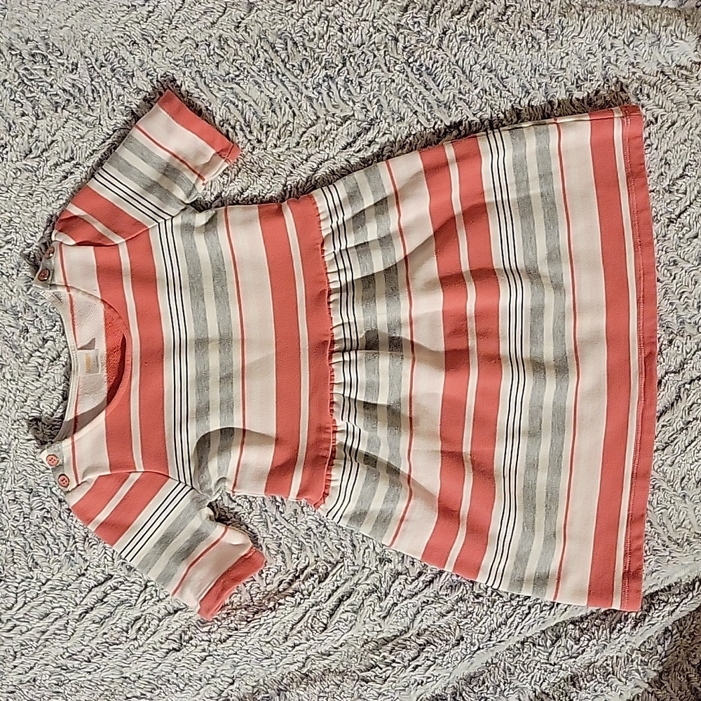 Gymboree Girl's Coral Gray & White Striped Dress size 7 EUC